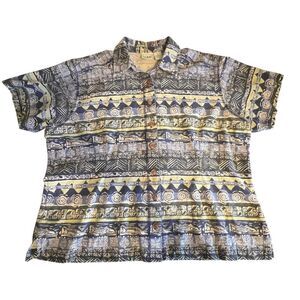L.L. Bean XL 90s Geometric Print Short Sleeve Button-Up Shirt Outdoor Fishing
